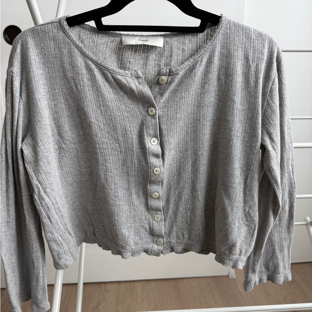 Dunst Light Gray Pointelle Button-Up Cardigan